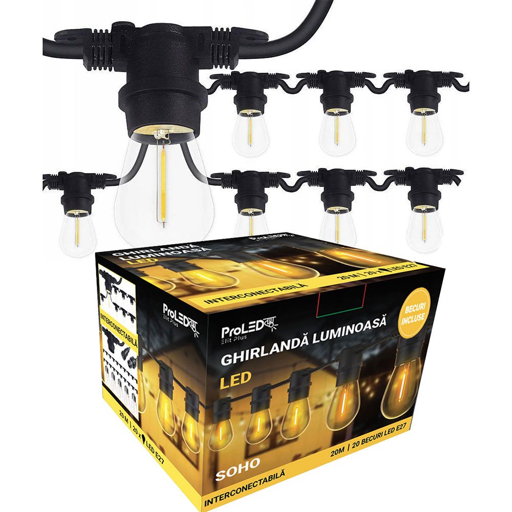 SOHO GHIRLANDA LUMINOASA 20 METRI 20 BECURI LED FILAMENT 1W E27, IP44